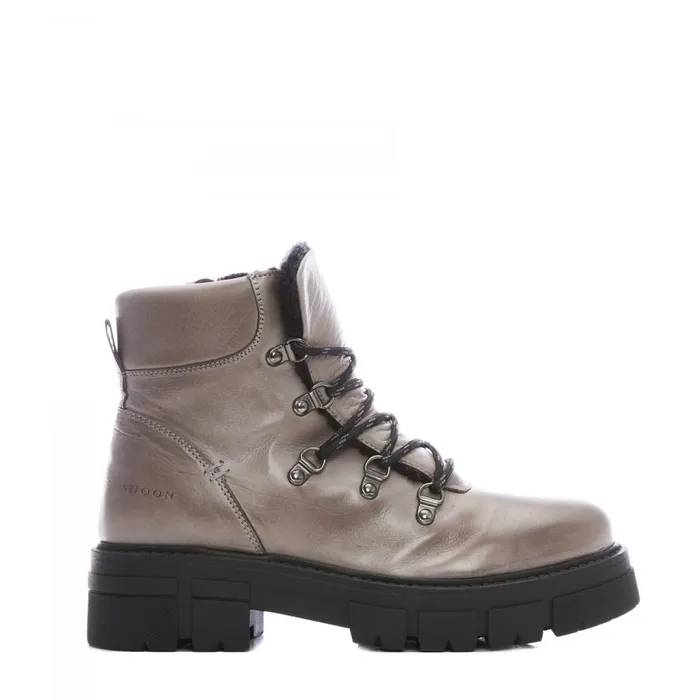Chunky Boots Women Moda In Pelle Shoon Sh Iceberg Grey Leather