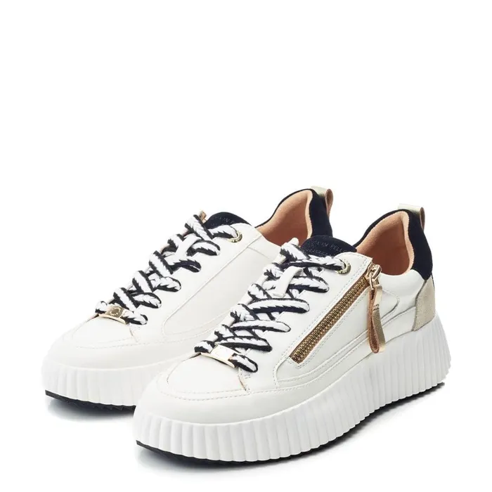 Chunky Trainers Women Moda In Pelle Bouville White Black Leather