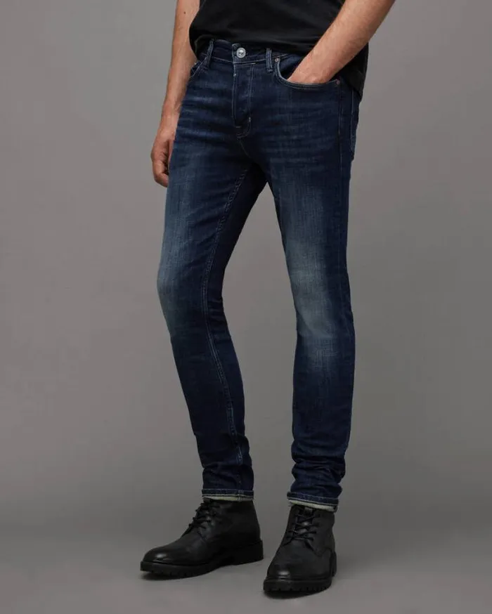 Cigarette Skinny Fit Stretch Denim Jeans Indigo Men AllSaints Jeans