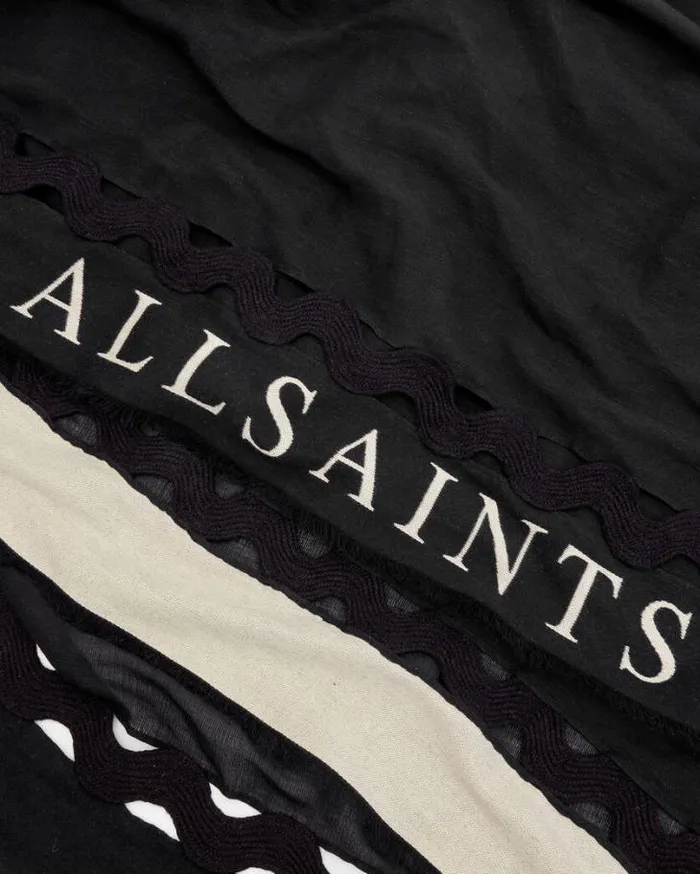 Clarissa Logo Print Ruana Scarf Black Women AllSaints Swimwear and Beachwear Clarissa Logo Print Ruana Scarf Black Women AllSaints Swimwear and Beachwear