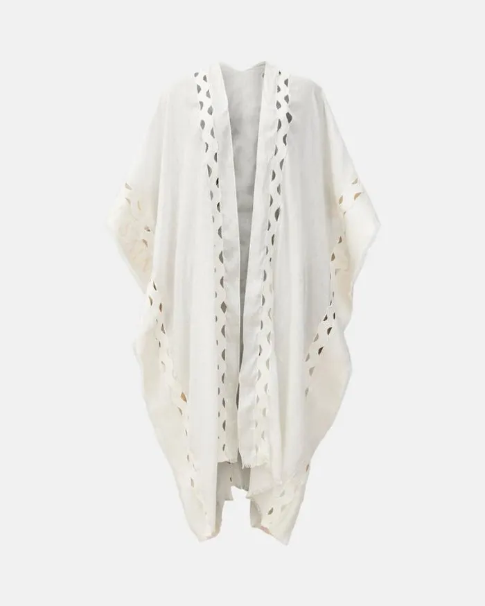 Clarissa Logo Print Ruana Scarf Ecru White Women AllSaints Swimwear and Beachwear