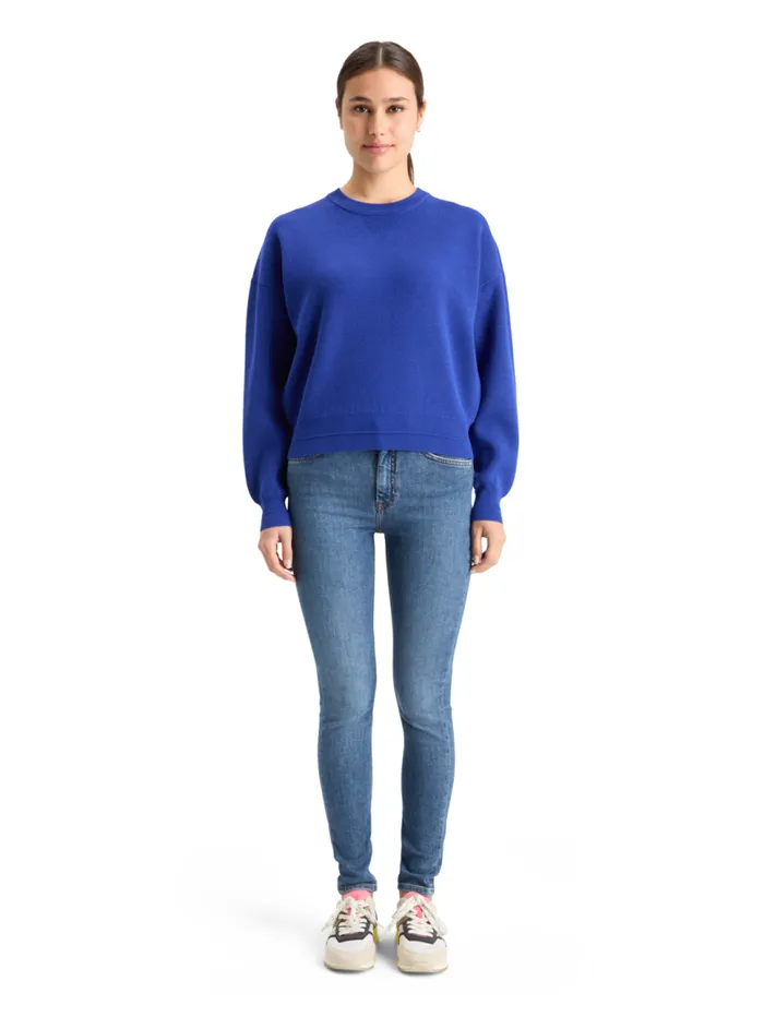 COMPACT KNITTED RELAXED PULLOVER Electric Blue Women Scotch and Soda Knitwear