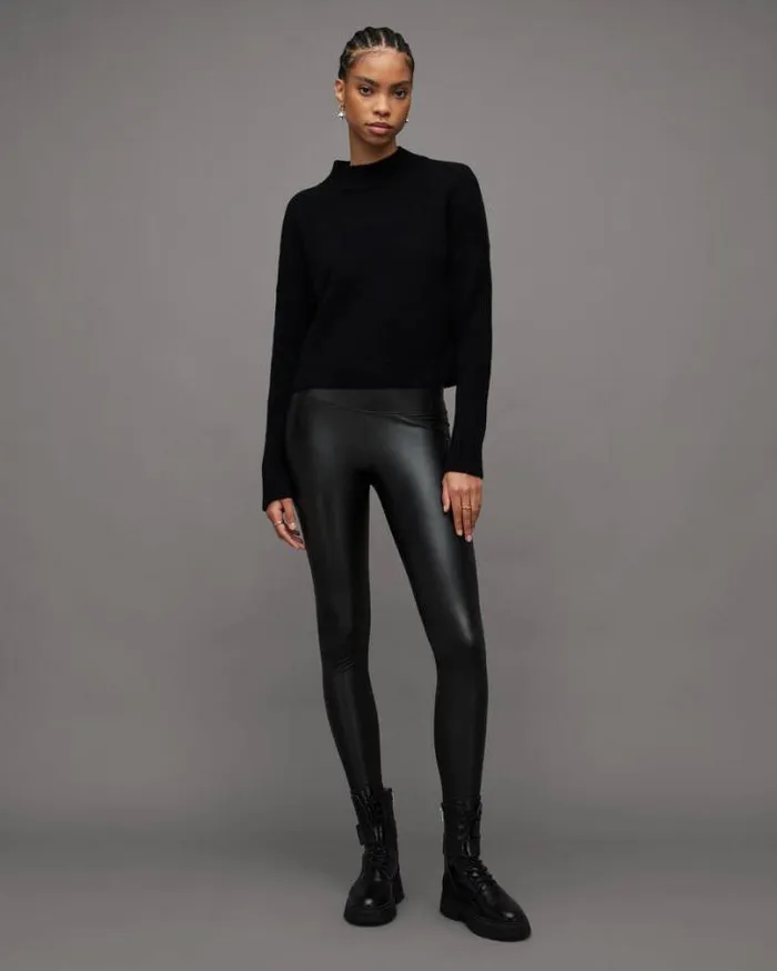 Cora HighRise Skinny Fit Faux Leggings Black Women AllSaints Pants and Leggings