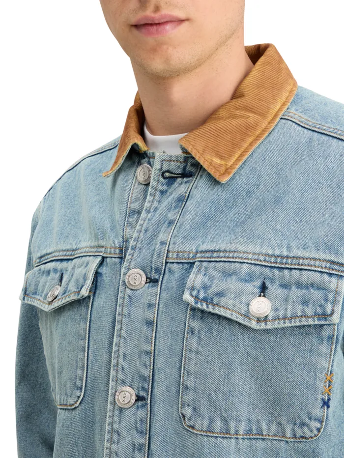 CORD COLLAR INDIGO TEDDY JACKET Washed Indigo Men Scotch and Soda Jackets and Coats CORD COLLAR INDIGO TEDDY JACKET Washed Indigo Men Scotch and Soda Jackets and Coats