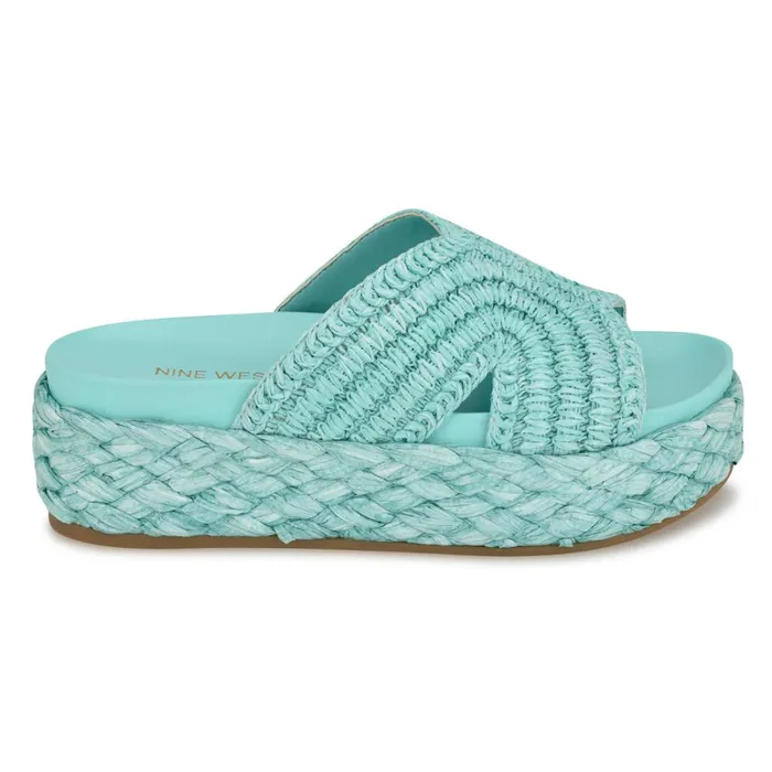 Corel Flatform Sandals Blue Women Nine West Low Heel