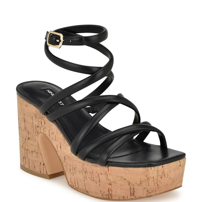 Corke Platform Wedge Strappy Sandals Black Women Nine West Platforms Corke Platform Wedge Strappy Sandals Black Women Nine West Platforms