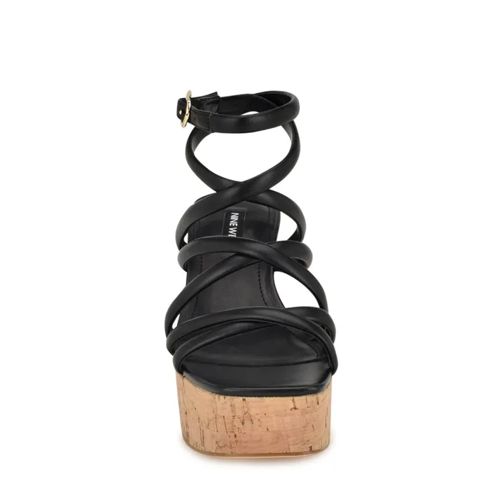 Corke Platform Wedge Strappy Sandals Black Women Nine West Platforms Corke Platform Wedge Strappy Sandals Black Women Nine West Platforms
