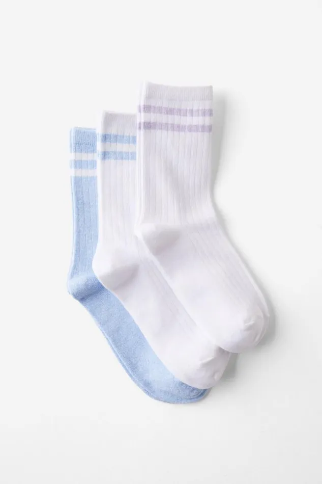 Cotton On Accessories Body Crew Socks 3Pk Windsurfer Purple Rose 8211 Women