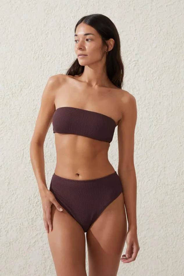 Cotton On Bikinis Bandeau Bikini Top Willow Brown Crinkle 8211 Women