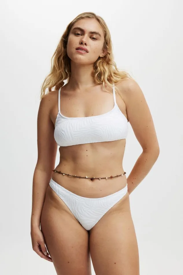 Cotton On Bikinis Straight Neck Crop Bikini Top White Jacquard 8211 Women