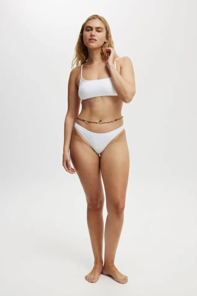 Cotton On Bikinis Straight Neck Crop Bikini Top White Jacquard 8211 Women