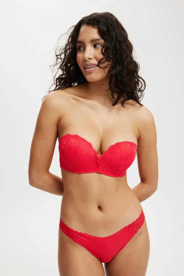 Cotton On Bras Everyday Lace Strapless Push Up 2 Bra Cherry Pie 8211 Women