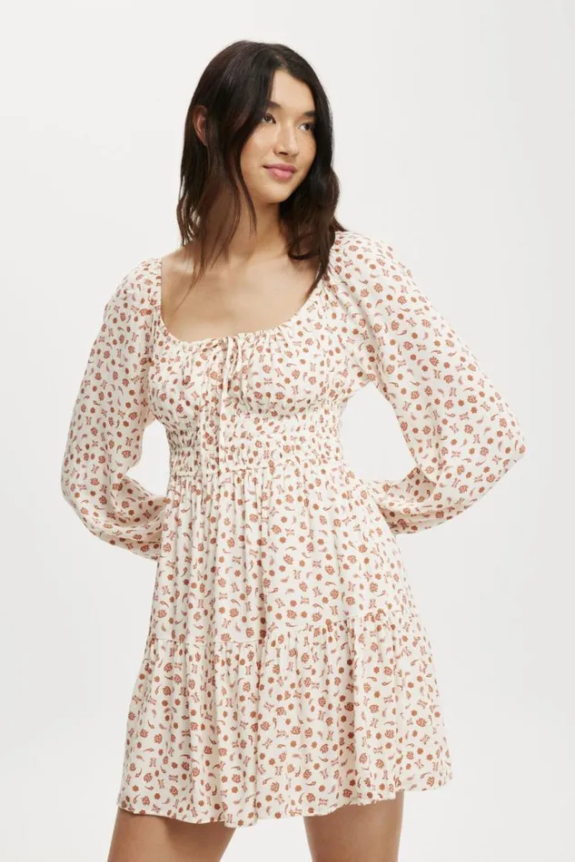 Cotton On Dresses Valerie Long Sleeve Mini Dress Paisley Ditsy Blondie 8211 Women