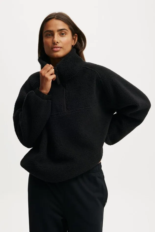 Cotton On Jackets Balance Half Zip Sherpa Pullover Jacket Black 8211 Women