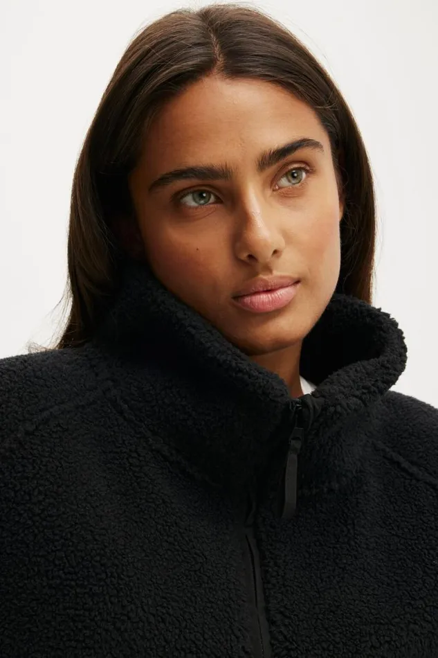 Cotton On Jackets Balance Half Zip Sherpa Pullover Jacket Black 8211 Women
