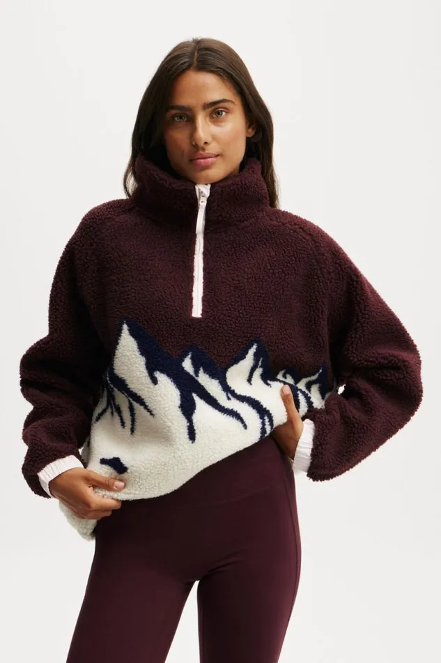 Cotton On Jackets Balance Half Zip Sherpa Pullover Jacket Dark Oakmountain 8211 Women