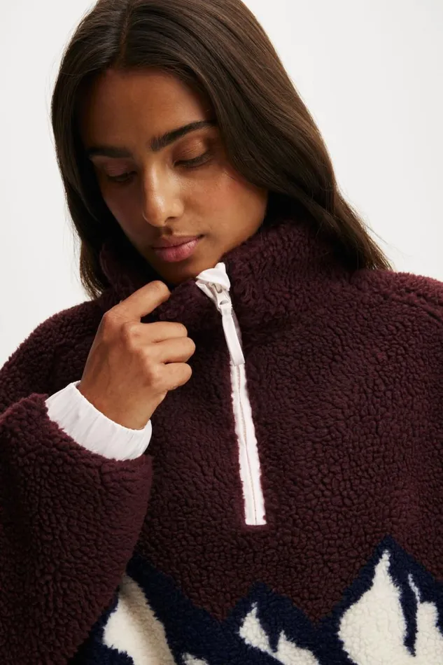 Cotton On Jackets Balance Half Zip Sherpa Pullover Jacket Dark Oakmountain 8211 Women Cotton On Jackets Balance Half Zip Sherpa Pullover Jacket Dark Oakmountain 8211 Women