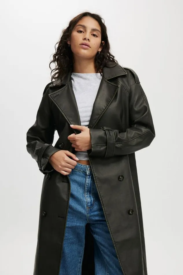 Cotton On Jackets Chicago Faux Leather Trench Coat Black 8211 Women
