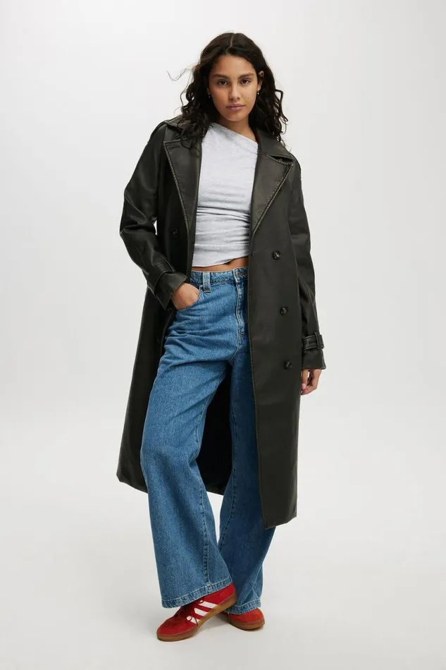 Cotton On Jackets Chicago Faux Leather Trench Coat Black 8211 Women