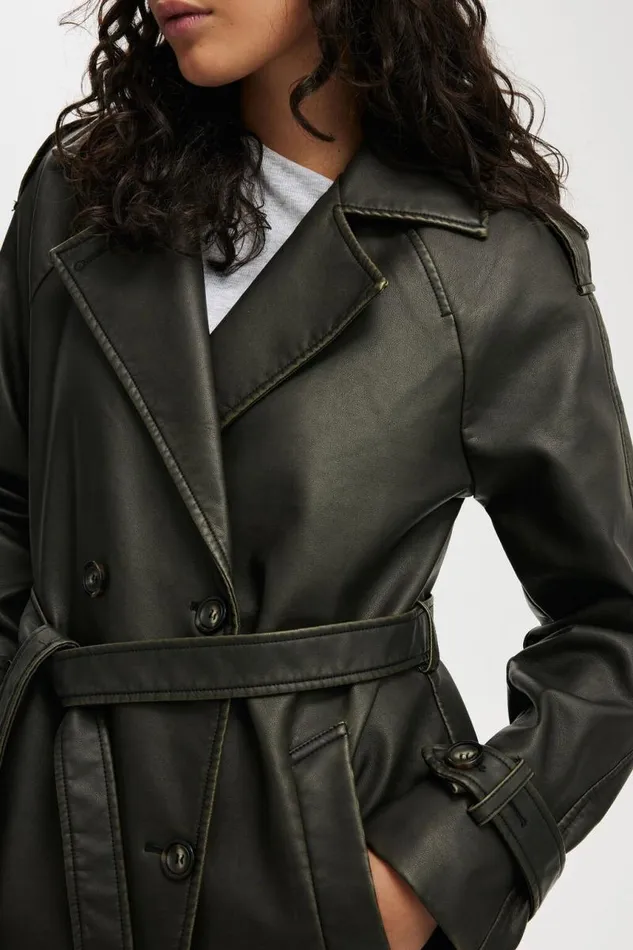 Cotton On Jackets Chicago Faux Leather Trench Coat Black 8211 Women