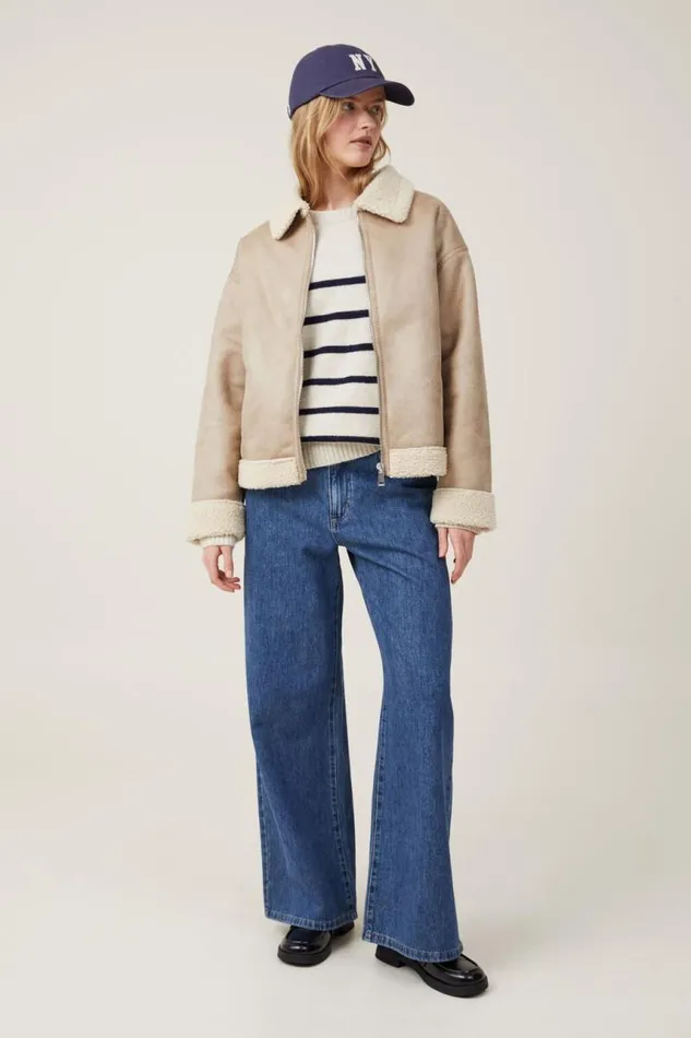 Cotton On Jackets Dakota Faux Leather Jacket Taupe Sherpa 8211 Women
