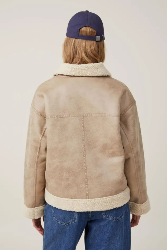 Cotton On Jackets Dakota Faux Leather Jacket Taupe Sherpa 8211 Women