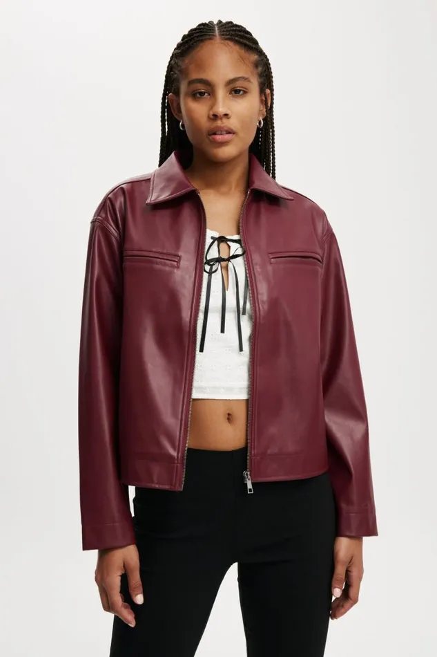 Cotton On Jackets Ivy Faux Leather Jacket Deep Cherry 8211 Women