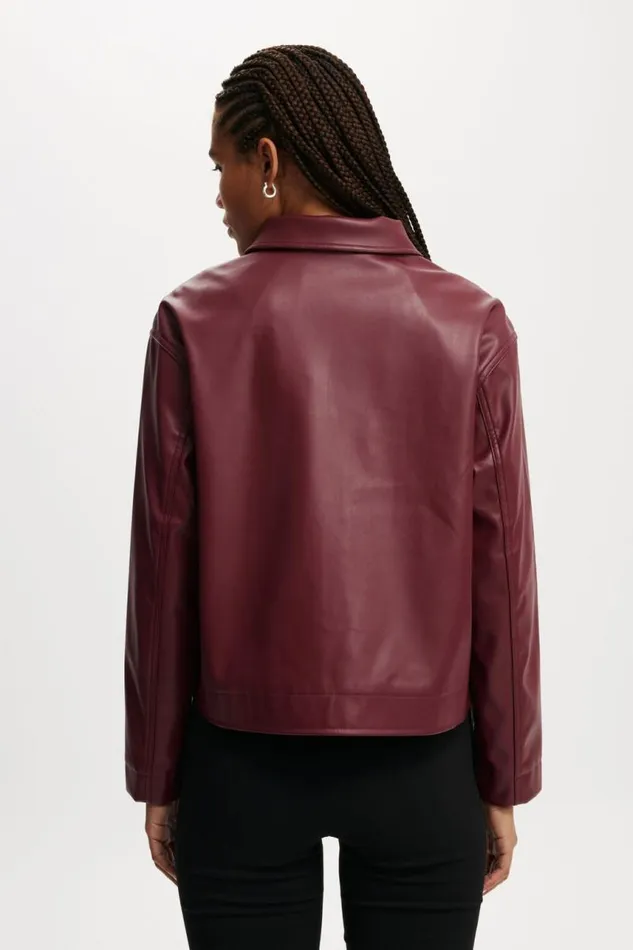 Cotton On Jackets Ivy Faux Leather Jacket Deep Cherry 8211 Women