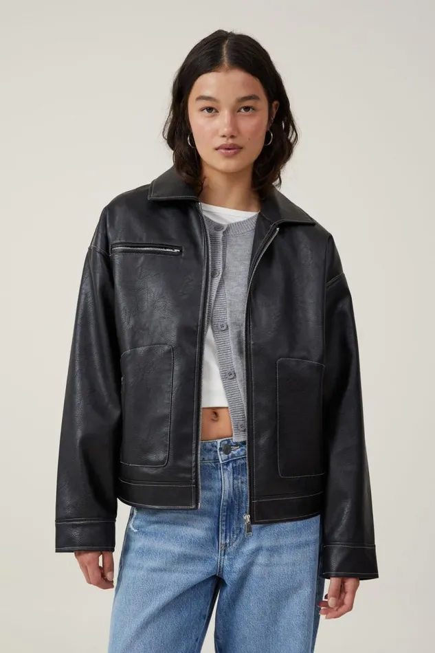 Cotton On Jackets Leo Faux Leather Jacket Black 8211 Women