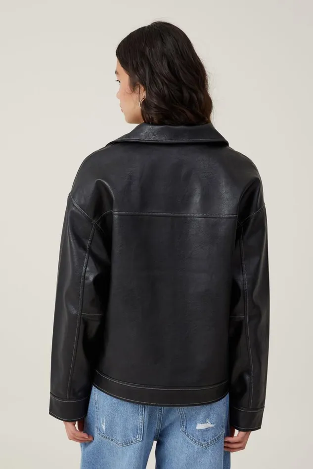 Cotton On Jackets Leo Faux Leather Jacket Black 8211 Women