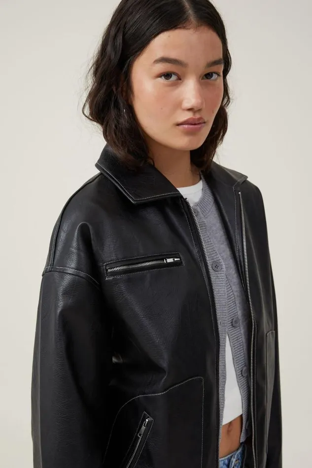 Cotton On Jackets Leo Faux Leather Jacket Black 8211 Women