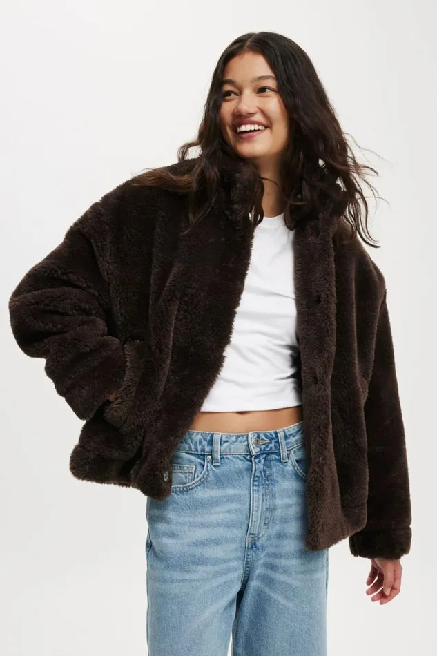 Cotton On Jackets Teddy Bomber Jacket Brown 8211 Women