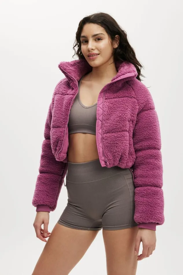 Cotton On Jackets The Mother Puffer Cropped Sherpa Jacket Red Violet 8211 Women
