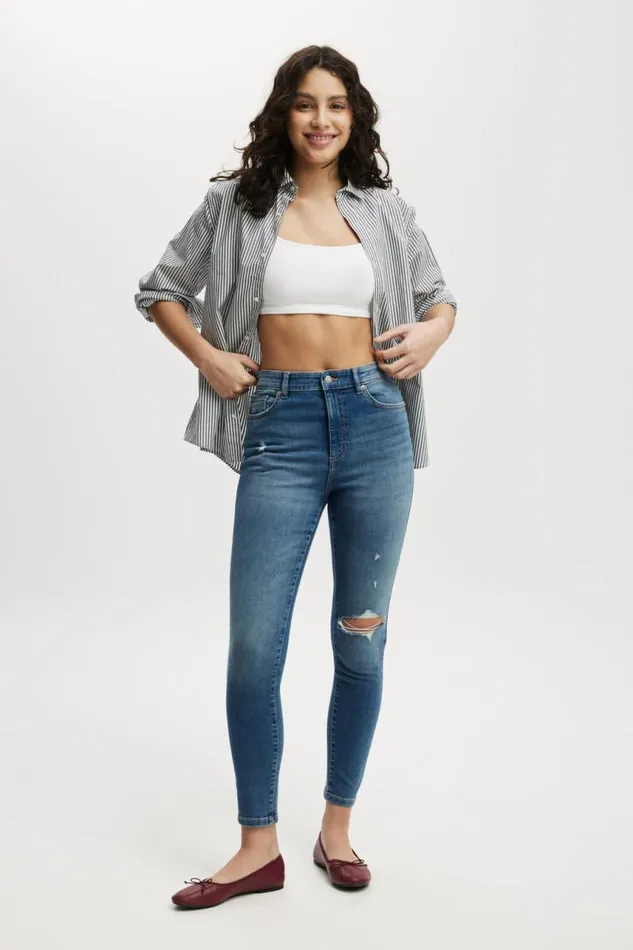 Cotton On Jeans High Rise Skinny Jean Freshwater Blue Rip 8211 Women