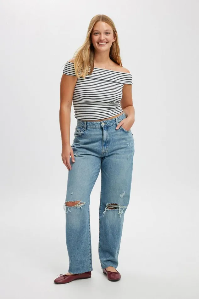 Cotton On Jeans Original Straight Jean Lake Blue Rips 8211 Women