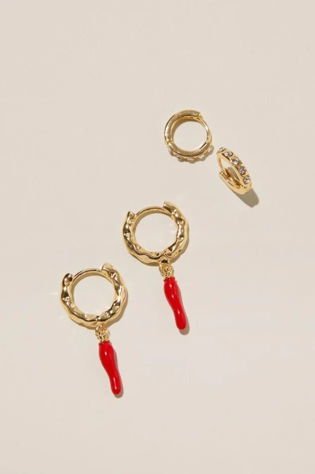 Cotton On Jewelry 2Pk Mid Earring Gold Plated Chilli 8211 Women