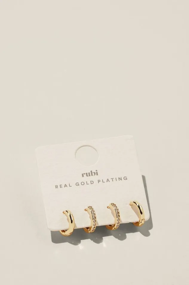 Cotton On Jewelry 2Pk Small Earring Gold Plated Diamante 8211 Women