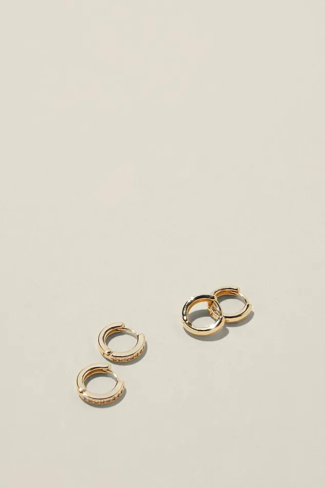Cotton On Jewelry 2Pk Small Earring Gold Plated Diamante 8211 Women