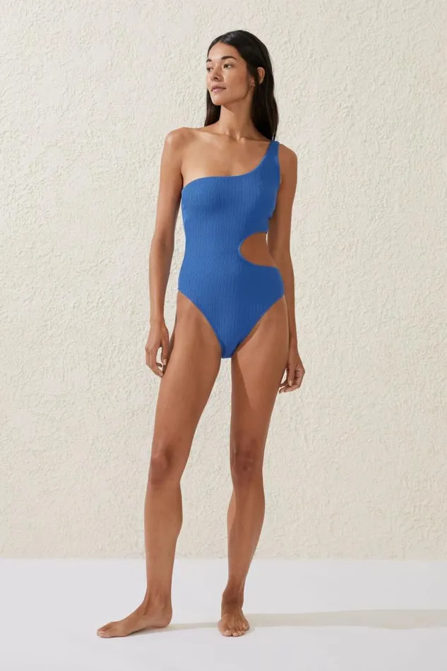Cotton On OnePieceSwimsuits One Shoulder Cut Out One Piece Cheeky Spring Blue Crinkle 8211 Women Cotton On OnePieceSwimsuits One Shoulder Cut Out One Piece Cheeky Spring Blue Crinkle 8211 Women