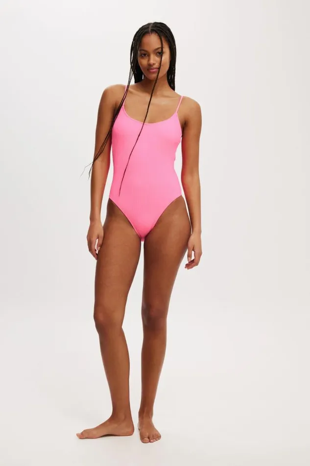 Cotton On OnePieceSwimsuits Thin Strap Low Scoop One Piece Cheeky Party Pink Crinkle 8211 Women Cotton On OnePieceSwimsuits Thin Strap Low Scoop One Piece Cheeky Party Pink Crinkle 8211 Women