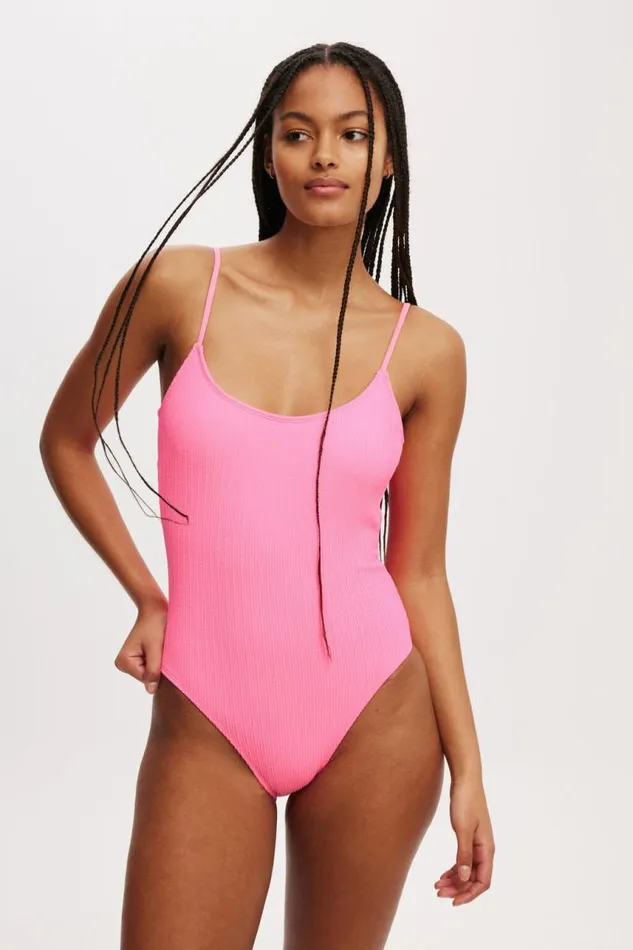 Cotton On OnePieceSwimsuits Thin Strap Low Scoop One Piece Cheeky Party Pink Crinkle 8211 Women Cotton On OnePieceSwimsuits Thin Strap Low Scoop One Piece Cheeky Party Pink Crinkle 8211 Women