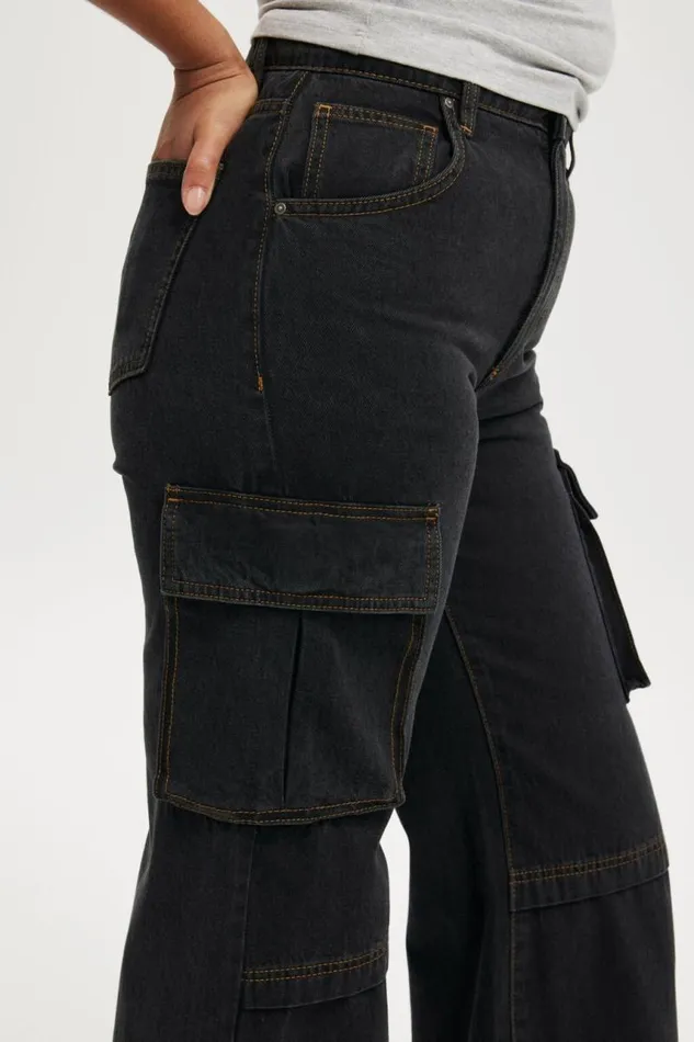 Cotton On Pants Curvy Cargo Wide Jean Smokey Black 8211 Women