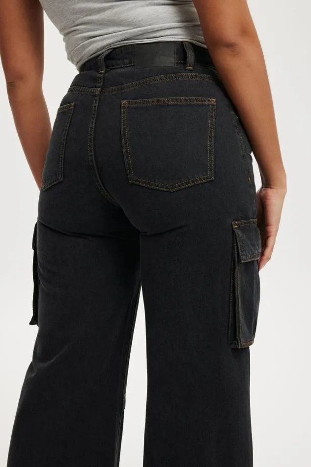 Cotton On Pants Curvy Cargo Wide Jean Smokey Black 8211 Women