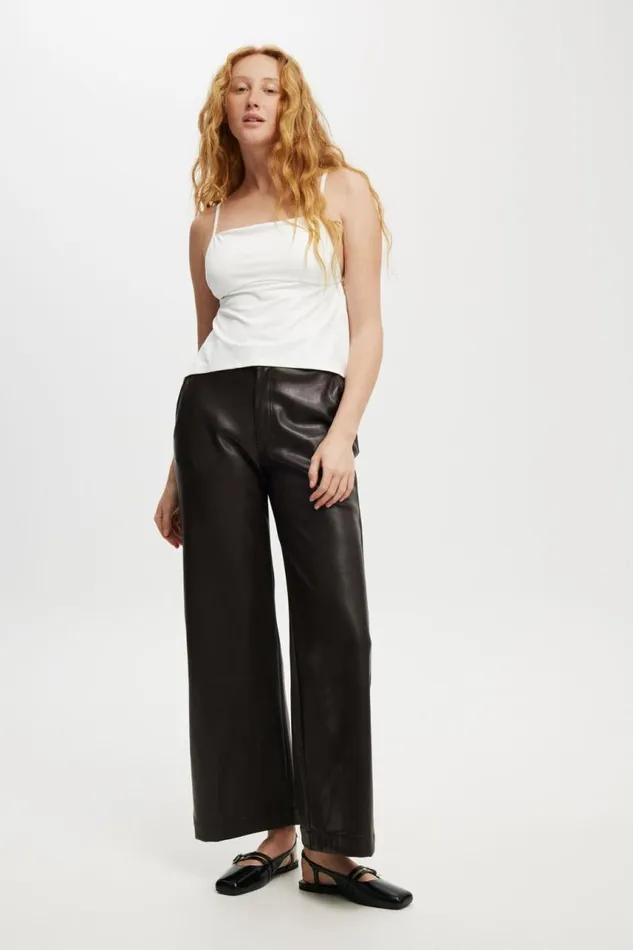 Cotton On Pants Faux Leather Wide Leg Pant Brown 8211 Women