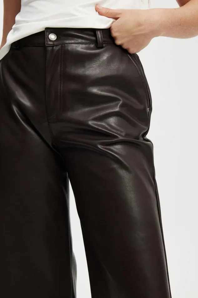Cotton On Pants Faux Leather Wide Leg Pant Brown 8211 Women