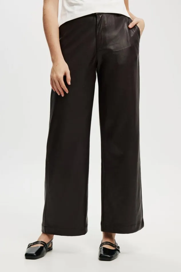 Cotton On Pants Faux Leather Wide Leg Pant Brown 8211 Women