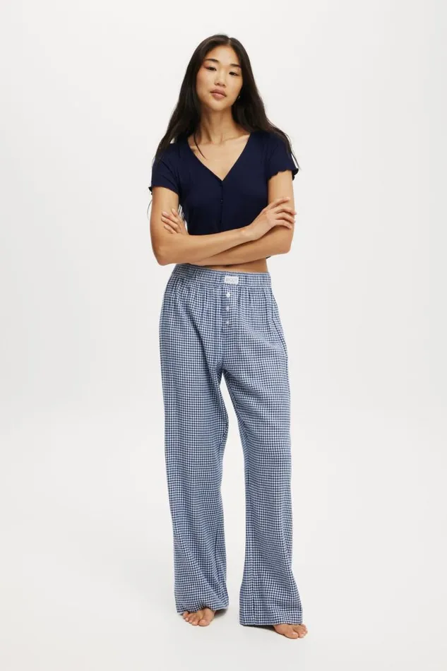 Cotton On Pants Flannel Boyfriend Boxer Pant Sammi Check Navy 8211 Women