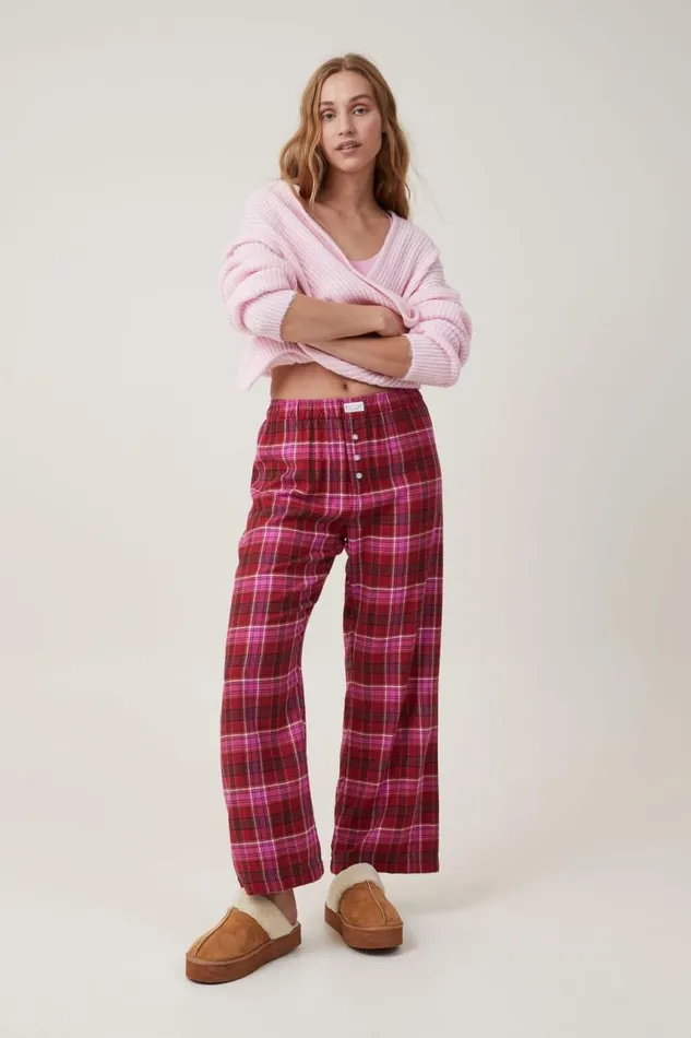 Cotton On Pants Flannel Boyfriend Boxer Pant Silvie Check Pink 8211 Women