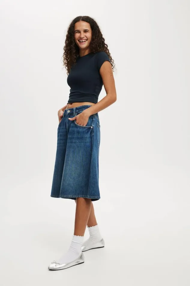 Cotton On Pants Lyocell Wide Denim Jort Shore Blue 8211 Women