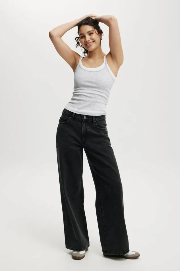 Cotton On Pants Relaxed Wide Jean Graphite Black 8211 Women